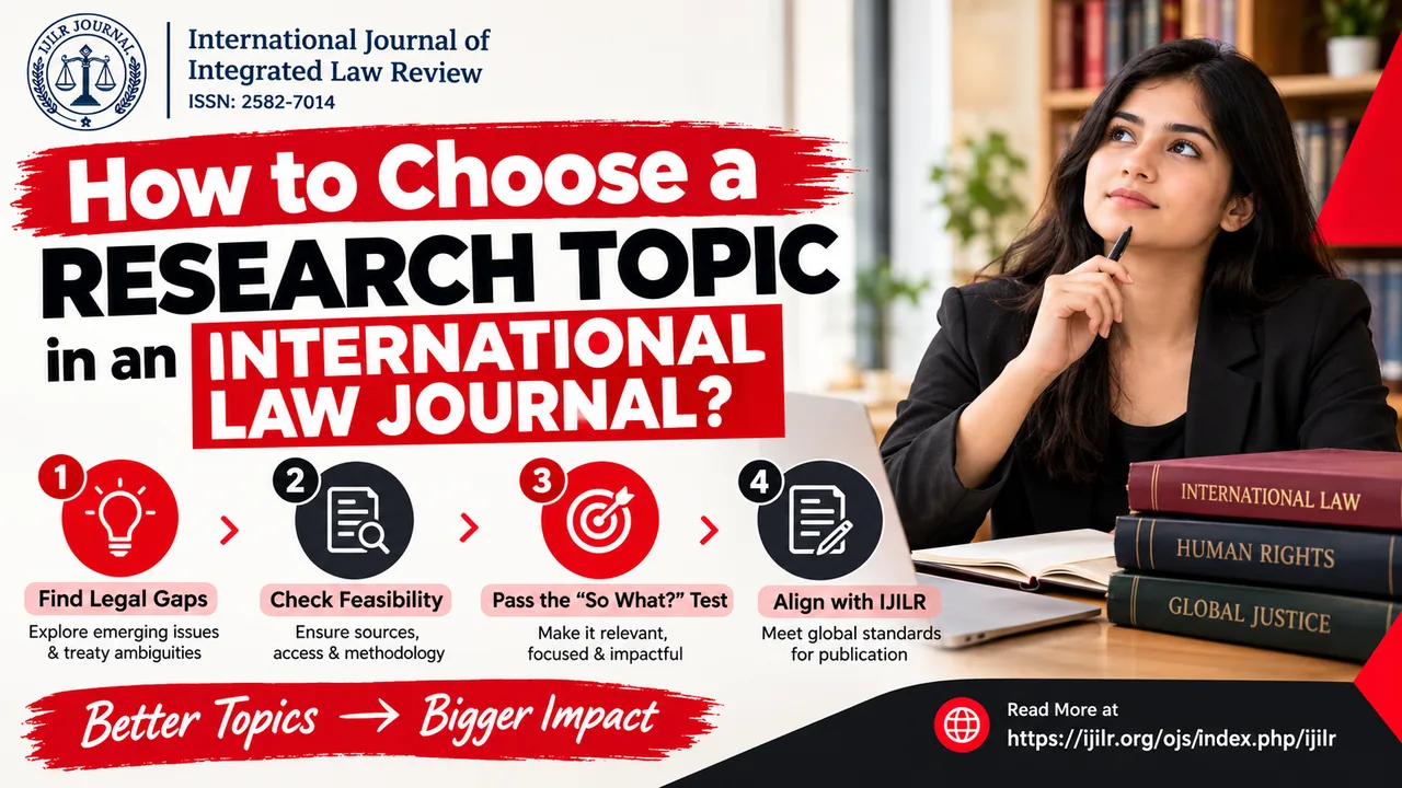 How to Choose a Research Topic in an International Law Journal: find legal gaps, check feasibility, pass the So What test, align with IJILR