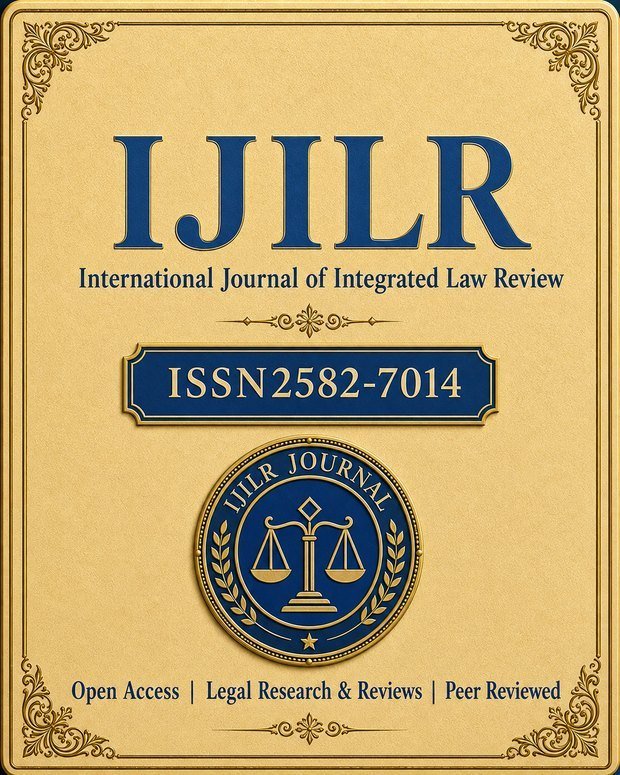 Cover of the International Journal of Integrated Law Review, ISSN 2582-7014 &mdash; open access, legal research and reviews, peer reviewed